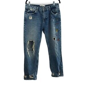 Zara‎ Dragonfly Ripped Mid Rise Boyfriend Jeans Size 6